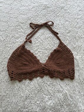Handmade Crochet Halter Crop Top in Chocolate Brown